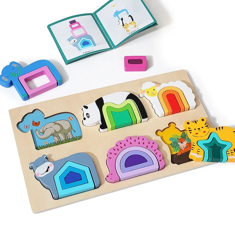 Joc de Stivuire 2 în 1 și Puzzle din Lemn cu Animăluțe – 24 Piese [4]