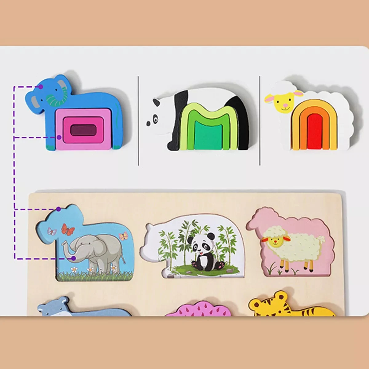 Joc de Stivuire 2 în 1 și Puzzle din Lemn cu Animăluțe – 24 Piese [9]