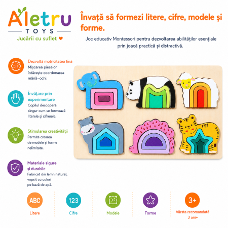 Joc de Stivuire 2 în 1 și Puzzle din Lemn cu Animăluțe – 24 Piese [2]