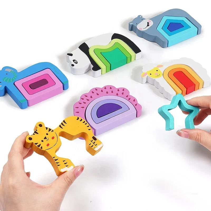Joc de Stivuire 2 în 1 și Puzzle din Lemn cu Animăluțe – 24 Piese [6]