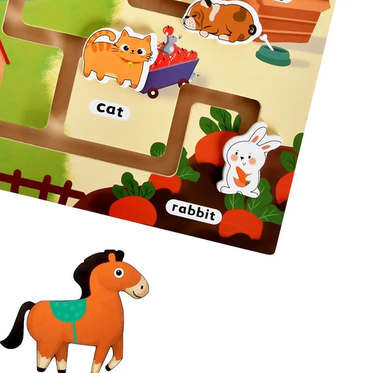 Joc Montessori Labirint din Lemn cu Animale de la Fermă, Asociere și Învățare în Limba Engleză, Motricitate Fină, 3+ Ani [3]