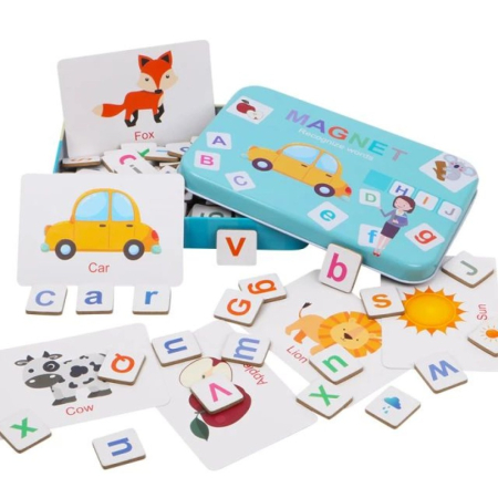 Joc Educativ Magnetic cu Litere, Cifre și Carduri în Cutie Metalică [2]