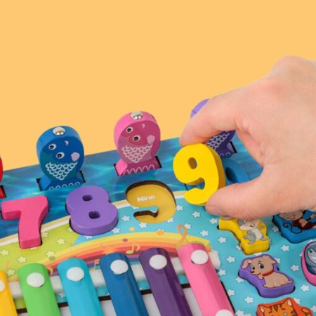 Joc Montessori Multifuncțional din Lemn cu Pescuit Magnetic, Cifre și Xilofon [13]