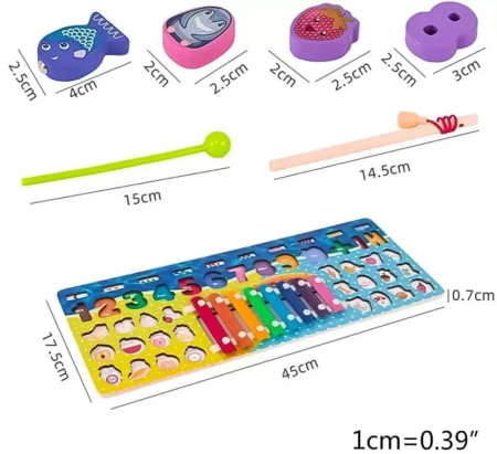 Joc Montessori Multifuncțional din Lemn cu Pescuit Magnetic, Cifre și Xilofon [5]