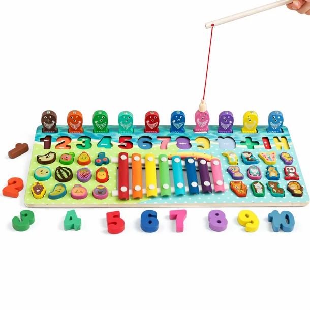 Joc Montessori Multifuncțional din Lemn cu Pescuit Magnetic, Cifre și Xilofon [8]