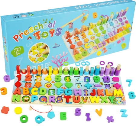 Invata Matematica prin joaca - Joc Logaritmic din Lemn cu 8 Activități Educative