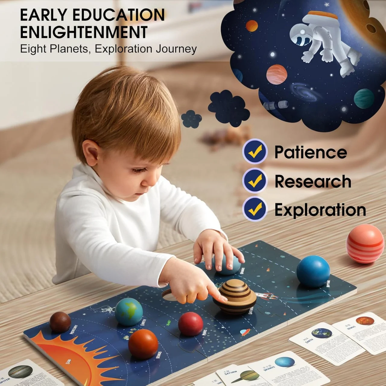 Joc Educativ Sistemul Solar din Lemn cu 8 Planete 3D [8]