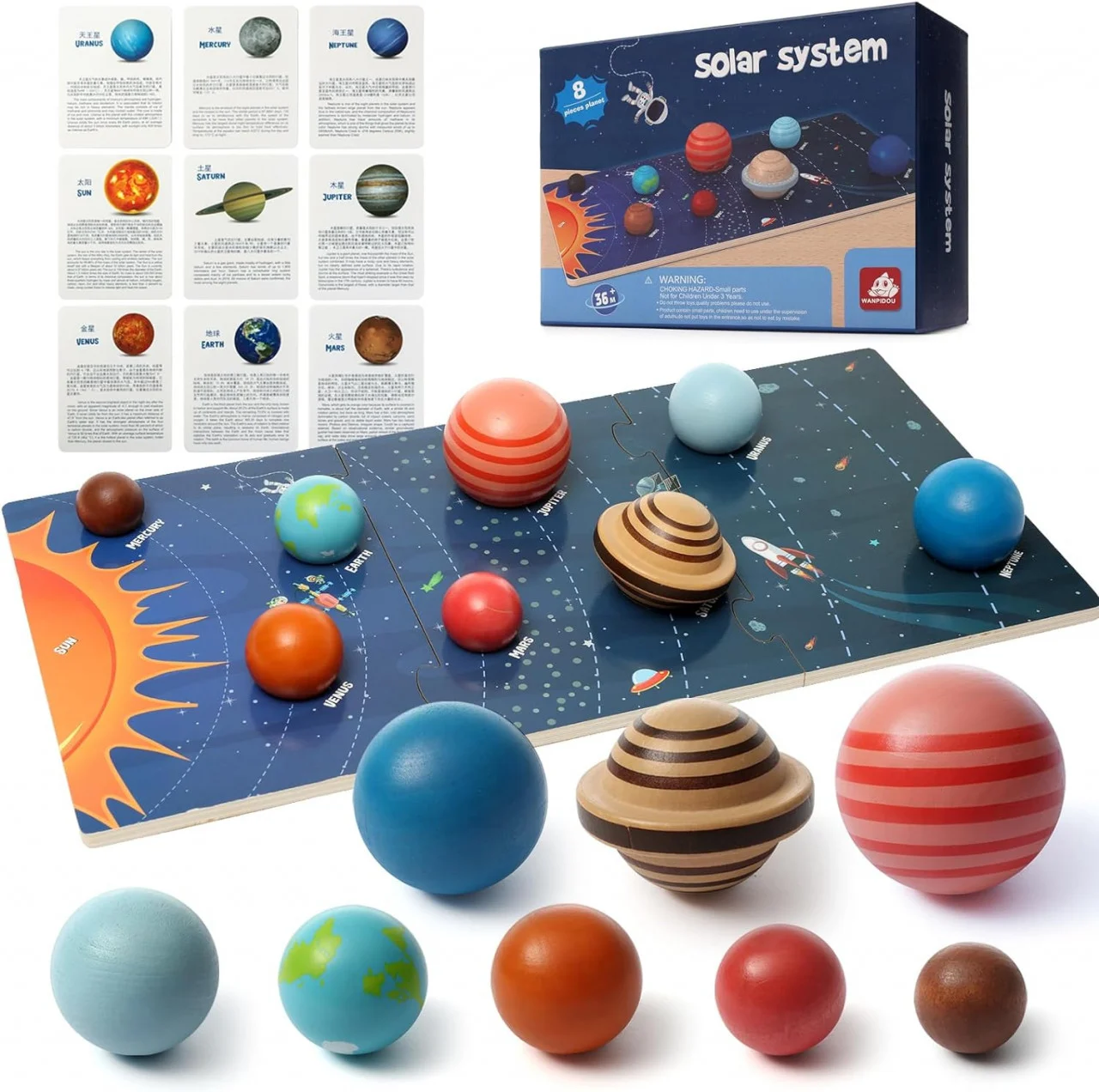 Jocuri de inteligenta, IQ - Joc Educativ Sistemul Solar din Lemn cu 8 Planete 3D