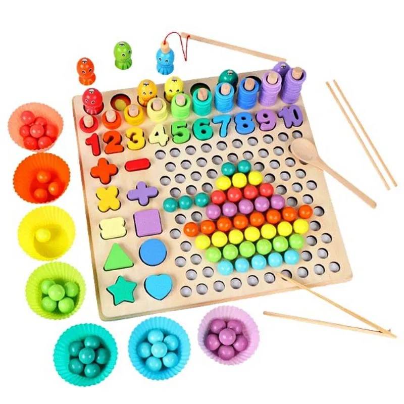Invata Matematica prin joaca - Joc Montessori 5 în 1 din Lemn pentru Matematică, Sortare și Pescuit Magnetic (1)