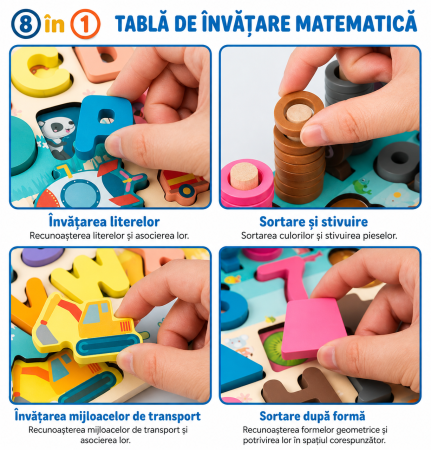 Joc Educativ 6 în 1 din Lemn cu Alfabet, Cifre, Forme, Vehicule și Pescuit [1]