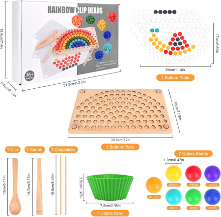 Joc Montessori Rainbow Clip cu Bile din Lemn pentru Asocierea Culorilor (1) [2]