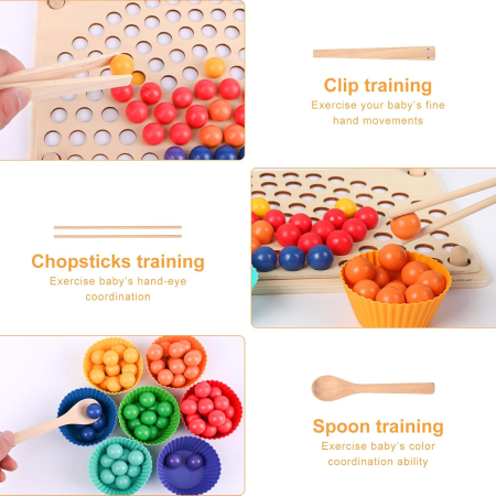 Joc Montessori Rainbow Clip cu Bile din Lemn pentru Asocierea Culorilor (1) [8]