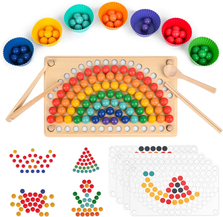 Invata Matematica prin joaca - Joc Montessori Rainbow Clip cu Bile din Lemn pentru Asocierea Culorilor (1)