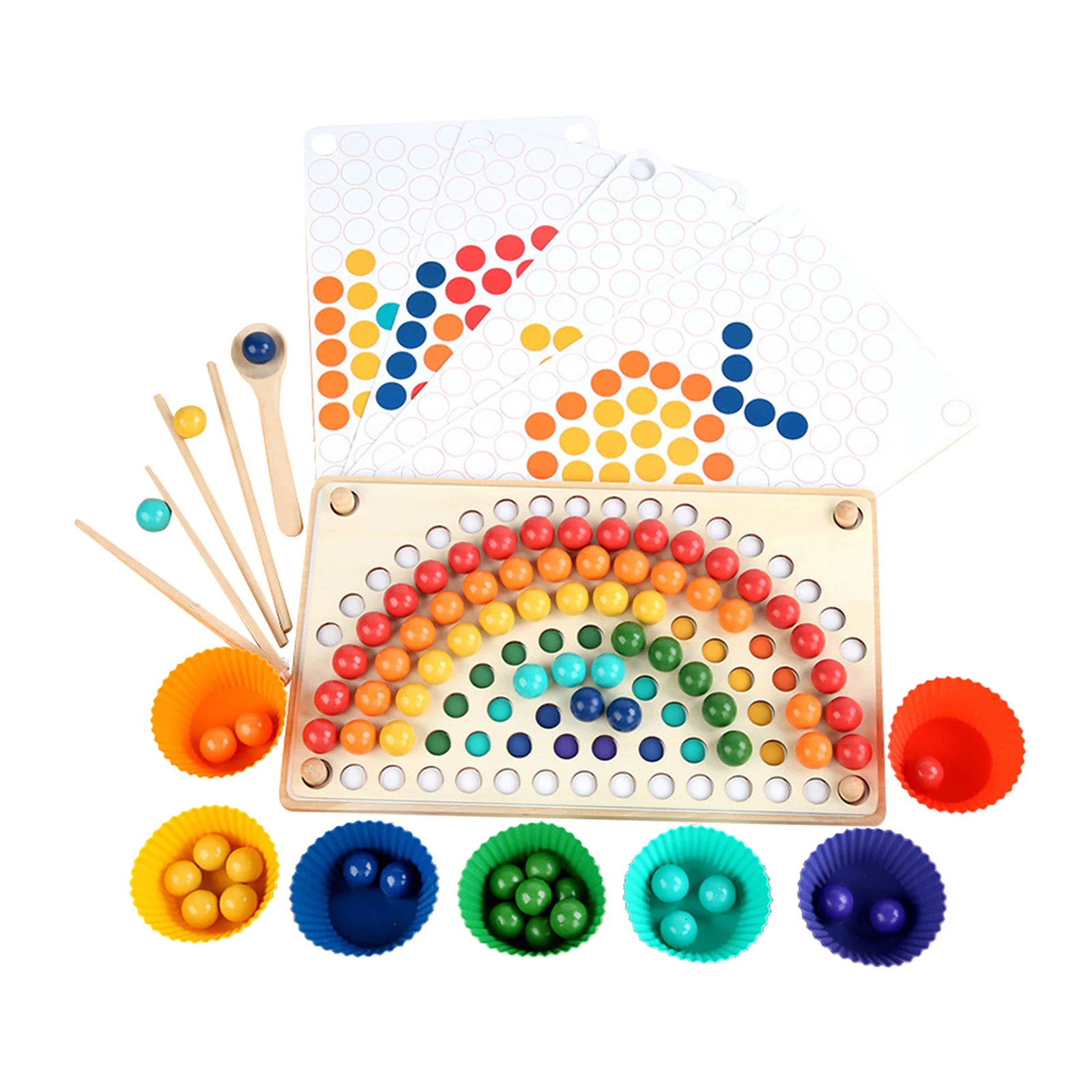 Joc Montessori Rainbow Clip cu Bile din Lemn pentru Asocierea Culorilor (1) [14]