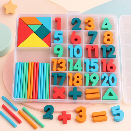 Set Educațional de Matematică cu Numere 1-20, Bețișoare de Numărat și Tangram, Joc Montessori pentru Copii [5]
