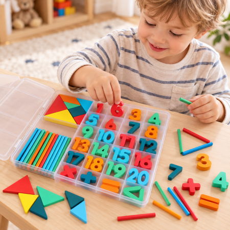Set Educațional de Matematică cu Numere 1-20, Bețișoare de Numărat și Tangram, Joc Montessori pentru Copii [1]