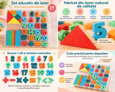 Set Educațional de Matematică cu Numere 1-20, Bețișoare de Numărat și Tangram, Joc Montessori pentru Copii [2]