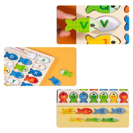 Puzzle din Lemn cu Alfabet, Cifre și Pescuit Magnetic [4]