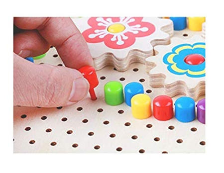 Joc Montessori din Lemn cu Mozaic Șabloane și Roți Dințate Pegboard Creativ [5]