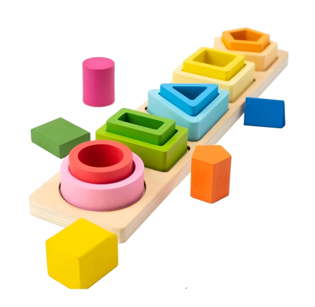 Jocuri Memorie si Asociere - Joc Montessori din Lemn de Sortat și Potrivit Forme Geometrice