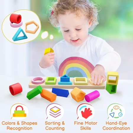 Joc Montessori din Lemn de Sortat și Potrivit Forme Geometrice [9]