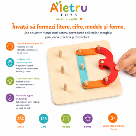 Joc Montessori din Lemn pentru Construirea Literelor și Formelor cu Piese Colorate [7]