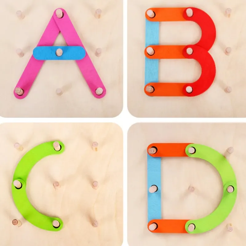 Joc Montessori din Lemn pentru Construirea Literelor și Formelor cu Piese Colorate [8]