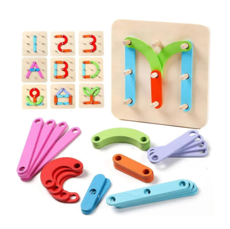 Joc Montessori din Lemn pentru Construirea Literelor și Formelor cu Piese Colorate [10]