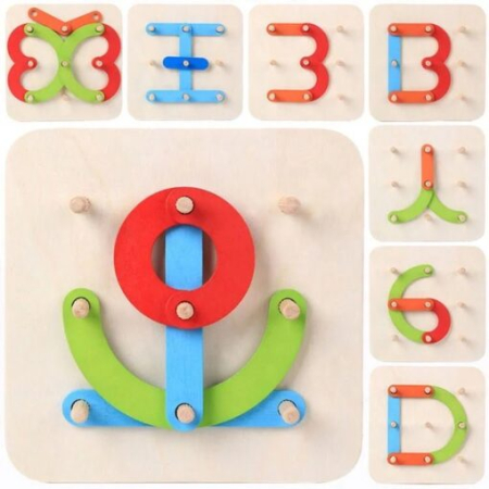 Joc Montessori din Lemn pentru Construirea Literelor și Formelor cu Piese Colorate [4]