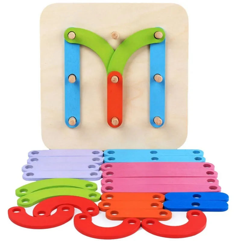 Joc Montessori din Lemn pentru Construirea Literelor și Formelor cu Piese Colorate [15]