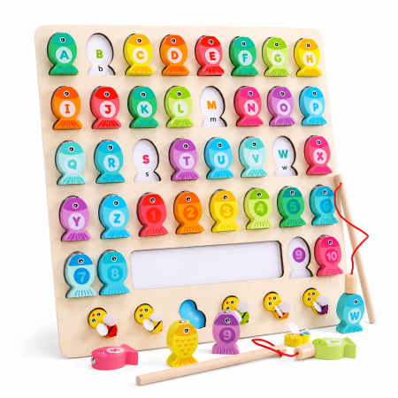 Jocuri Stem, de explorare - Joc Educativ din Lemn cu Alfabet, Cifre și Pescuit Magnetic