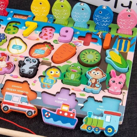 Joc Montessori Multifuncțional din Lemn 7 în 1 cu Puzzle și Pescuit Magnetic [6]