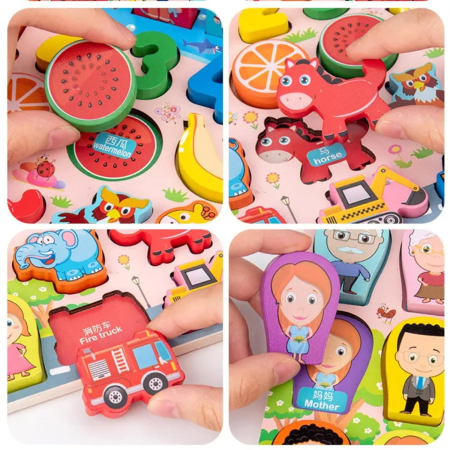 Joc Montessori Multifuncțional din Lemn 7 în 1 cu Puzzle și Pescuit Magnetic [5]