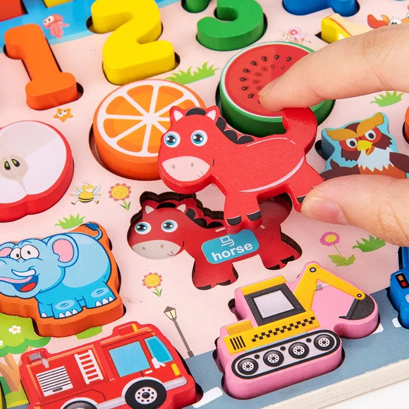 Joc Montessori Multifuncțional din Lemn 7 în 1 cu Puzzle și Pescuit Magnetic [1]