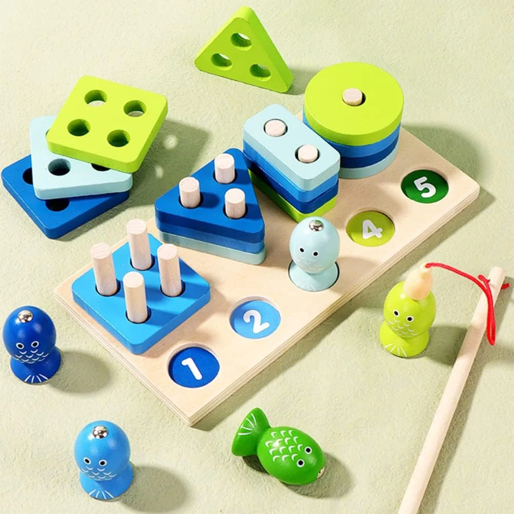Joc Montessori din Lemn cu Sortare Forme, Numere și Pescuit Magnetic [3]