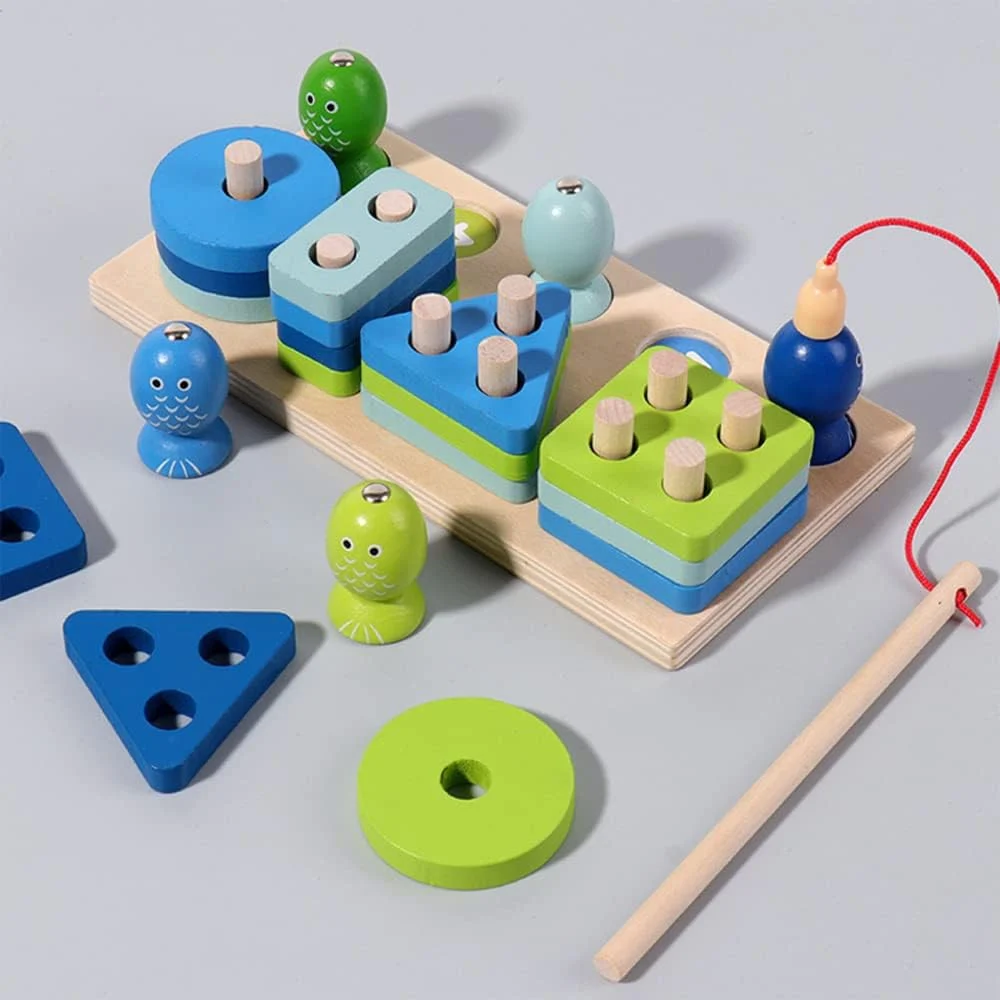 Joc Montessori din Lemn cu Sortare Forme, Numere și Pescuit Magnetic [4]