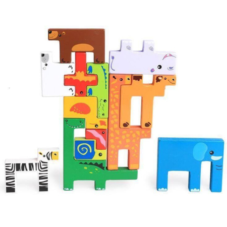 Joc Tetris cu Animale din Lemn – Puzzle de Stivuire și Echilibru [2]
