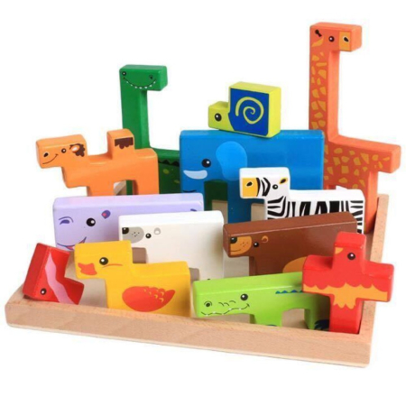 Joc Tetris cu Animale din Lemn – Puzzle de Stivuire și Echilibru [4]