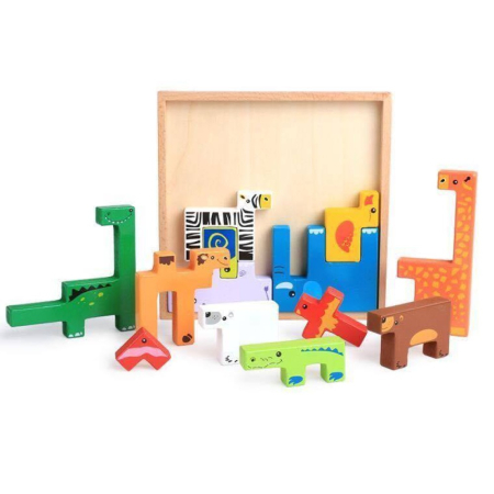 Joc Tetris cu Animale din Lemn – Puzzle de Stivuire și Echilibru [6]