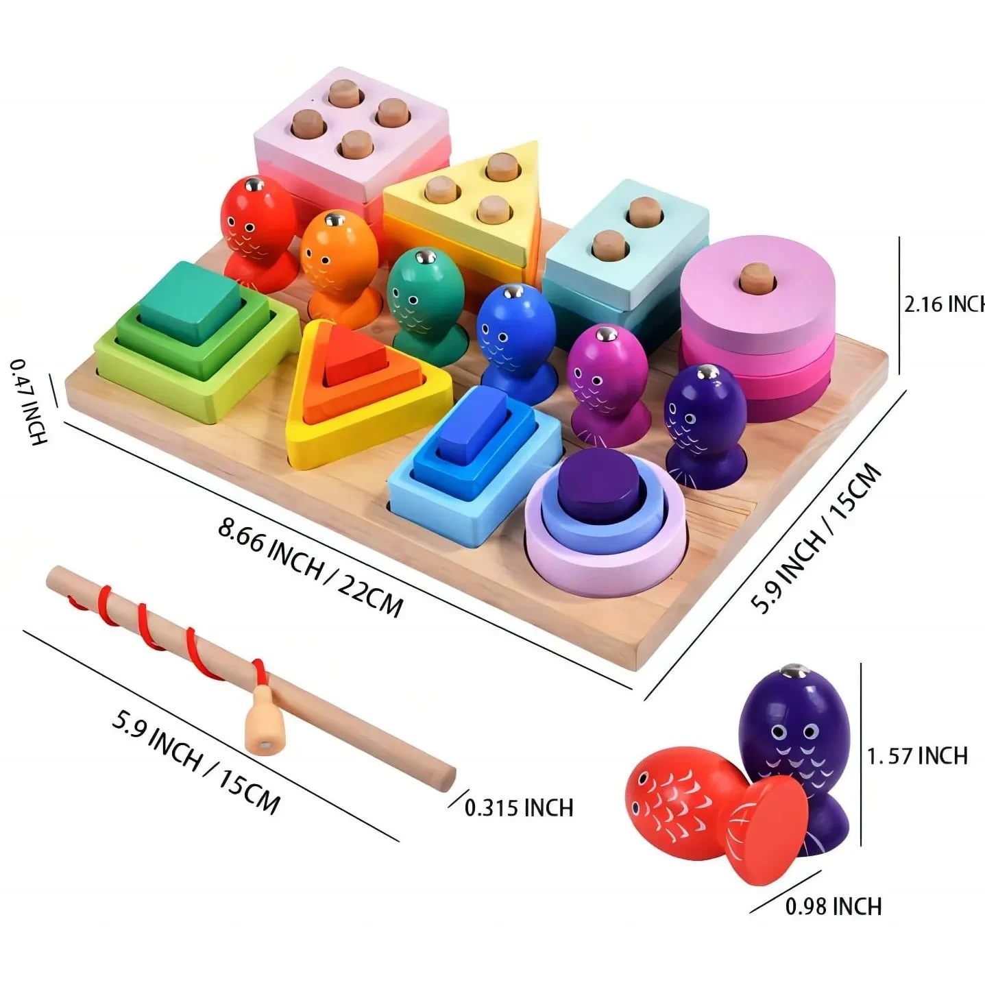 Jucărie Montessori 3 în 1 din Lemn cu Pescuit Magnetic și Sortare Forme [5]