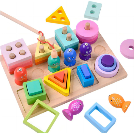 Jucărie Montessori 3 în 1 din Lemn cu Pescuit Magnetic și Sortare Forme [11]