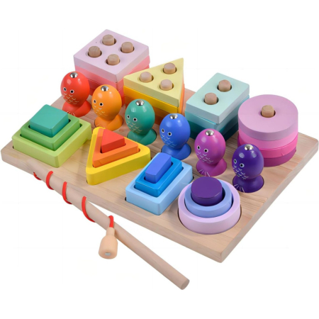 Jucărie Montessori 3 în 1 din Lemn cu Pescuit Magnetic și Sortare Forme [3]