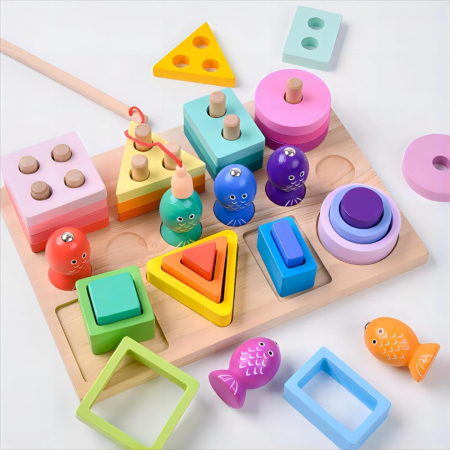 Jucărie Montessori 3 în 1 din Lemn cu Pescuit Magnetic și Sortare Forme [8]