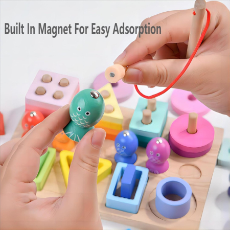 Jucărie Montessori 3 în 1 din Lemn cu Pescuit Magnetic și Sortare Forme [13]