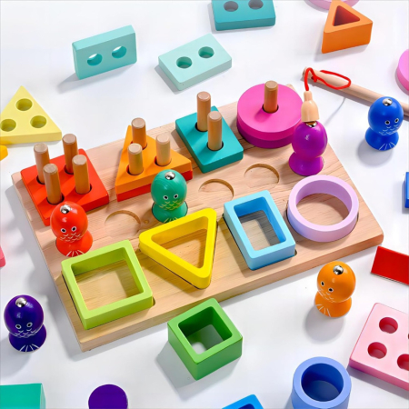 Jucărie Montessori 3 în 1 din Lemn cu Pescuit Magnetic și Sortare Forme [1]