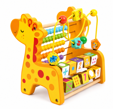 Jocuri Interactive - Jucărie Montessori Girafă 3 în 1 – Abac, Circuit Motric și Joc Matematic