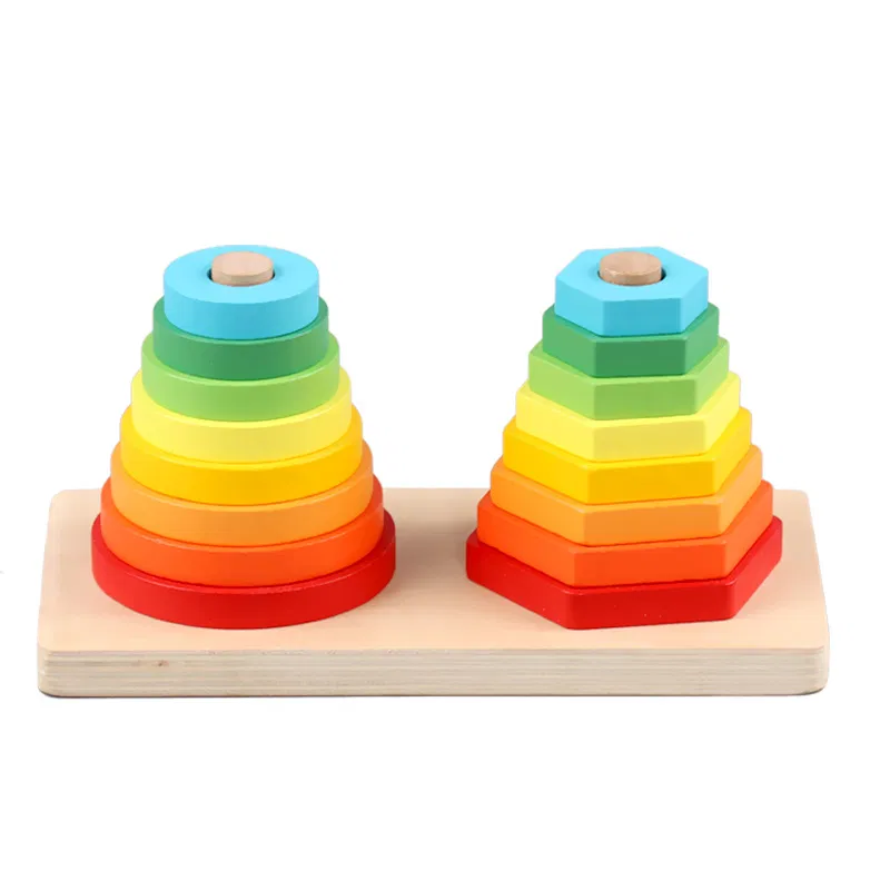 Jucărie Montessori din Lemn cu Turnuri de Stivuire Cerc și Hexagon [7]