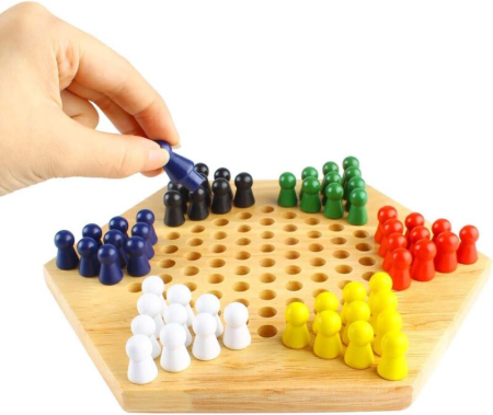oc Dame Chinezești din Lemn pentru 2-6 Jucători, Joc Clasic de Strategie cu Pioni Colorați, Educațional pentru Copii și Adulți, 6+ ani [4]