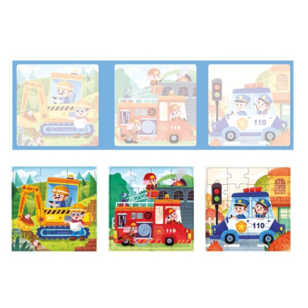 Puzzle Magnetic Educativ 3 în 1 cu Meserii și Vehicule, 48 Piese, Poliție, Pompieri și Excavator, 3+ Ani [5]
