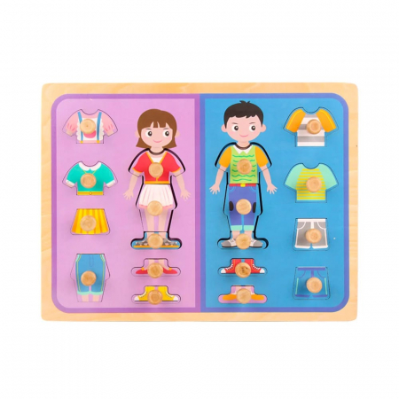 Jocuri educative din lemn - Puzzle „Micuțul Stilist” – Cine ce poartă azi?